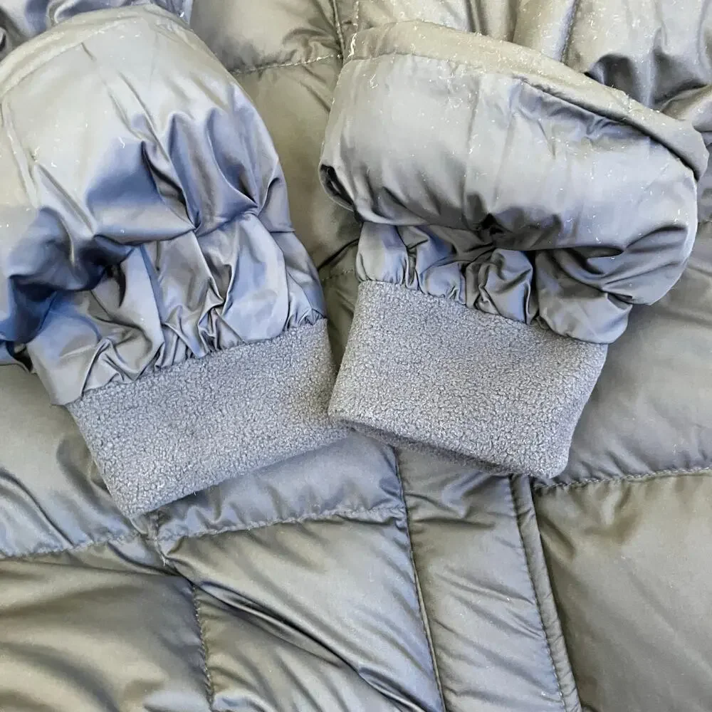 Land's End Sz M Quilted Down Full-length Jacket Black Puffer Winter Coat Hooded - Picture 14 of 16